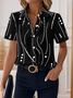 Women's Short Sleeve Shirt Summer White Abstract Stripes Printing Shirt Collar Daily Going Out Casual Top