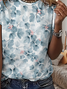 Women's Short Sleeve T-shirt Summer Blue Floral Printing Crew Neck Daily Going Out Casual Top