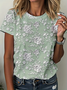 Women's Short Sleeve T-shirt Summer Blue Floral Printing Crew Neck Daily Going Out Casual Top