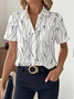 Women's Short Sleeve Shirt Summer White Abstract Stripes Printing Shirt Collar Daily Going Out Casual Top