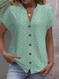 Women's Short Sleeve T-shirt Summer Blue Plain Jacquard Cotton V Neck Daily Going Out Casual Top
