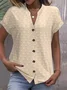 Women's Short Sleeve T-shirt Summer Blue Plain Jacquard Cotton V Neck Daily Going Out Casual Top