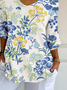 Women's Vintage Botanical Flower Art Print Casual Mid-Sleeve T-Shirt