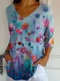 Simple V Neck Gradient Pattern Loose T-Shirt