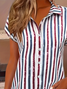 Women's Short Sleeve Shirt Summer As Picture Striped Printing Shirt Collar Daily Going Out Casual Top