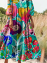 Floral Crew Neck Casual Loose Dress