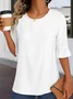 Women's Half Sleeve Shirt Summer White Plain Crew Neck Daily Going Out Vintage Top