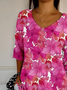 Women's Vintage Botanical Flower Art Print Casual Mid-Sleeve T-Shirt