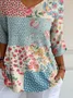 V Neck Loose Simple Floral T-Shirt