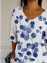 Women's Vintage Botanical Flower Art Print Casual Mid-Sleeve T-Shirt