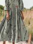 Women's Wildflower Art Print Crew Neck Pocket Cotton Dress
