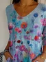 Simple V Neck Gradient Pattern Loose T-Shirt