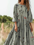 Women's Wildflower Art Print Crew Neck Pocket Cotton Dress