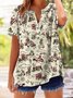 Women's Vintage Western Printed Cotton and Linen Shirt