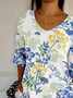 Women's Vintage Botanical Flower Art Print Casual Mid-Sleeve T-Shirt