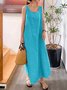 Women's Sleeveless Summer Blue Plain Split Joint Crew Neck Daily Going Out Vintage Maxi A-Line Tank Dress