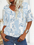 Women's Floral Print V-Neck Short Sleeve T-Shirt