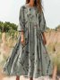 Women's Wildflower Art Print Crew Neck Pocket Cotton Dress