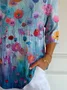 Simple V Neck Gradient Pattern Loose T-Shirt