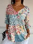 V Neck Loose Simple Floral T-Shirt