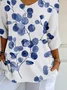 Women's Vintage Botanical Flower Art Print Casual Mid-Sleeve T-Shirt
