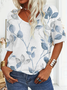 Women's Floral Print V-Neck Short Sleeve T-Shirt