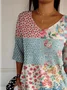 V Neck Loose Simple Floral T-Shirt