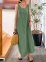 Women's Sleeveless Summer Blue Plain Split Joint Crew Neck Daily Going Out Vintage Maxi A-Line Tank Dress