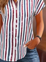 Women's Short Sleeve Shirt Summer As Picture Striped Printing Shirt Collar Daily Going Out Casual Top