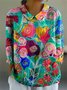 Floral Loose Shawl Collar Boho Shirt