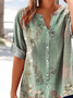 Women's V-Neck Button-Down Short-Sleeved Shirt