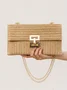 Holiday Style Multi-compartment Metal Chain Flip Cover Twist Lock Straw Bag Shoulder Bag Chain Lock Women Bag