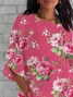 Women's Half Sleeve T-shirt Summer Pink Floral Crew Neck Daily Going Out Casual Top