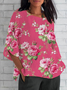 Women's Half Sleeve T-shirt Summer Pink Floral Crew Neck Daily Going Out Casual Top