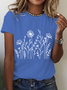 Womens Cotton Floral Crew Neck T Shirts Cotton T-Shirt