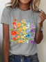 Womens Cotton Floral Crew Neck T Shirts Cotton T-Shirt