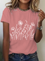 Womens Cotton Floral Crew Neck T Shirts Cotton T-Shirt