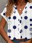 Women's Short Sleeve Shirt Summer White Polka Dots Printing V Neck Daily Going Out Casual Top