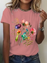 Womens Cotton Floral Crew Neck T Shirts Cotton T-Shirt