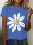 Womens Cotton Floral Crew Neck T Shirts Cotton T-Shirt