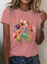 Womens Cotton Floral Crew Neck T Shirts Cotton T-Shirt