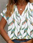 Women's Short Sleeve Shirt Summer White Floral Printing V Neck Daily Going Out Casual Top