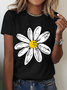 Womens Cotton Floral Crew Neck T Shirts Cotton T-Shirt