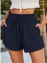 Casual Plain Drawstring Loose Shorts