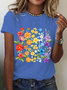 Womens Cotton Floral Crew Neck T Shirts Cotton T-Shirt