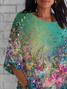 Women's Half Sleeve T-shirt Summer Green Floral Crew Neck Daily Going Out Casual Top