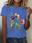 Womens Cotton Floral Crew Neck T Shirts Cotton T-Shirt