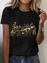 Womens Cotton Floral Crew Neck T Shirts Cotton T-Shirt