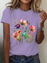 Womens Cotton Floral Crew Neck T Shirts Cotton T-Shirt