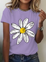 Womens Cotton Floral Crew Neck T Shirts Cotton T-Shirt